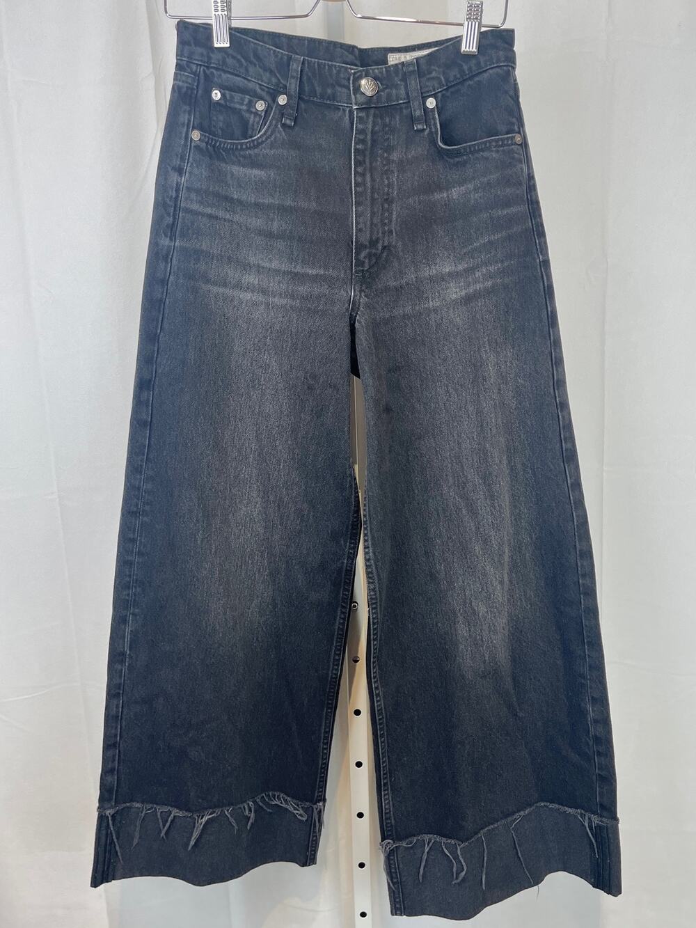 RAG & BONE Sofie High Rise Ultra Wide Ankle Jeans Fray Hem Blair Black Size 27